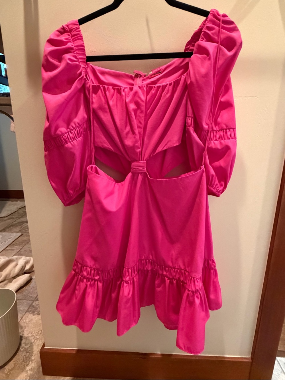 Alexis Pink Puff-Sleeve Cutout Mini Dress